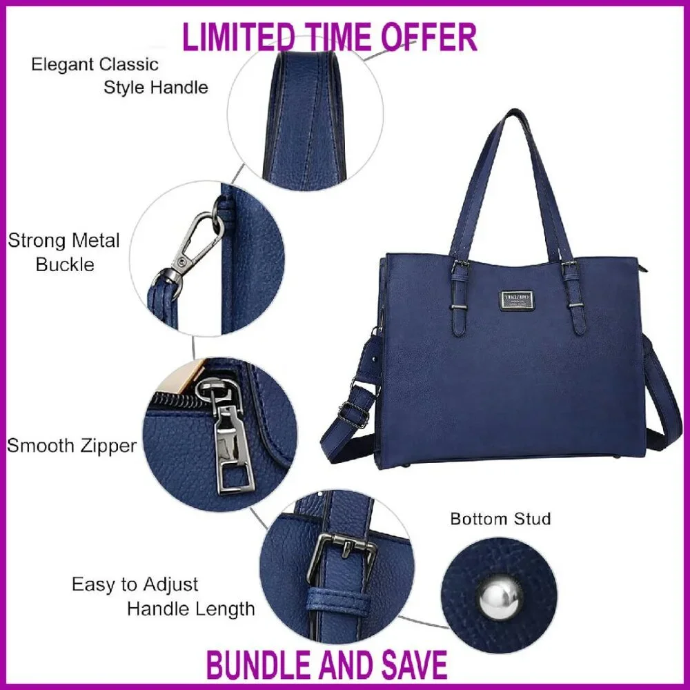 Waterproof PU Leather Laptop Tote Bag with Pouch for 15-16 inch Notebook